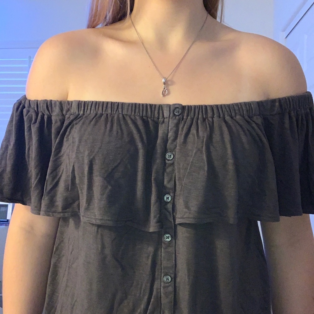 grey off the shoulder top
